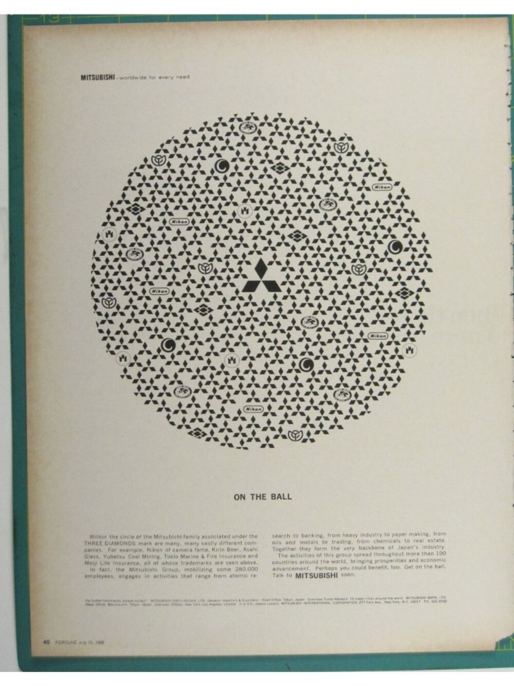 Print Ad Mitsubishi On The Ball 1966 Vintage Logos Abstract  Japan